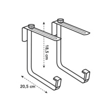 Twee badkamerdeurhaken met afmetingen van 18,5 cm en 20,5 cm.