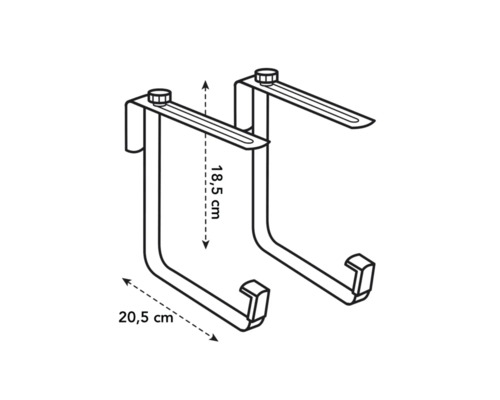 Twee badkamerdeurhaken met afmetingen van 18,5 cm en 20,5 cm.