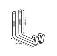 Illustratie van twee wandhaken met maatvoering 14,5 cm en 18,4 cm.
