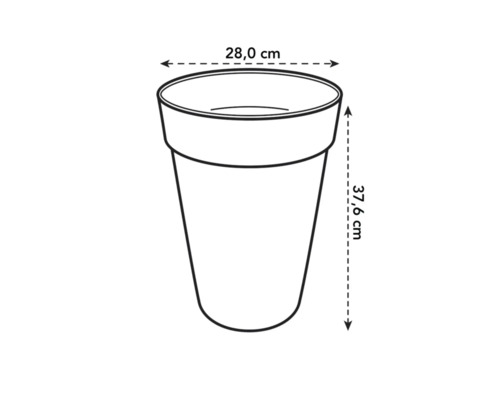 Afbeelding van een plantenbak met de afmetingen 28,0 cm diameter en 37,6 cm hoogte