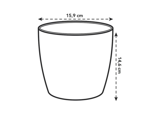 Afbeelding van een plantenbak met de afmetingen 15,9 cm breed en 14,6 cm hoog