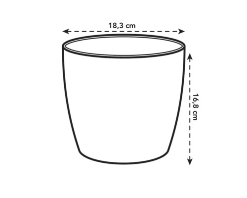 Afbeelding van een plantenbak met afmetingen van 18,3 cm breed en 16,8 cm hoog