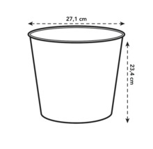 Illustratie van een plantenbak met afmetingen van 27,1 cm breed en 23,4 cm hoog