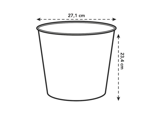 Illustratie van een plantenbak met afmetingen van 27,1 cm breed en 23,4 cm hoog
