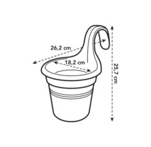 Technische tekening van een hangpot met afmetingen