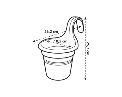 Technische tekening van een hangpot met afmetingen