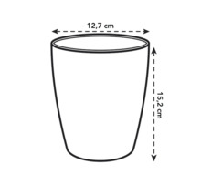 Schets van een plantenbak met afmetingen van 12,7 cm breed en 15,2 cm hoog