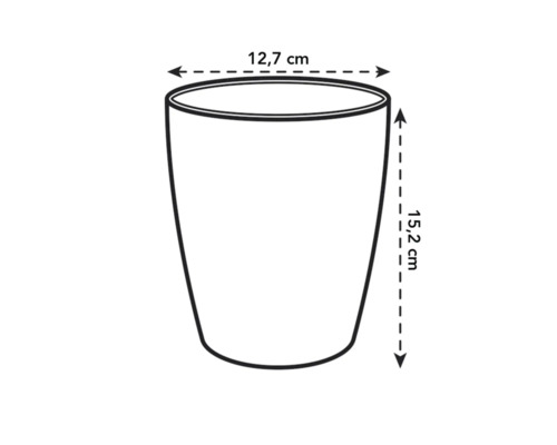 Schets van een plantenbak met afmetingen van 12,7 cm breed en 15,2 cm hoog