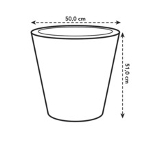 Afbeelding van een plantenbak met de afmetingen 50,0 cm breed en 51,0 cm hoog.