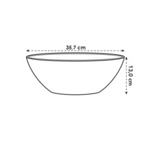 Diagram van een schaal met een breedte van 35,7 cm en een hoogte van 13,0 cm