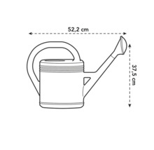 Technische tekening van een gieter met de afmetingen 52,2 cm breed en 37,5 cm hoog
