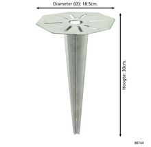Metalen grondanker, 30 centimeter hoog en 18,5 centimeter diameter