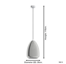Hanglamp met een diameter van 30 cm en een hoogte van 110 cm