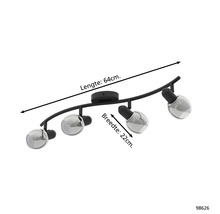 Plafondlamp met vier spots, lengte 64 centimeter, breedte 22 centimeter