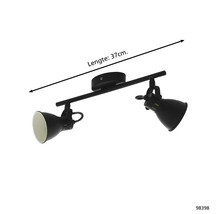 Zwarte plafondlamp met twee spots en een lengte van 37 centimeter