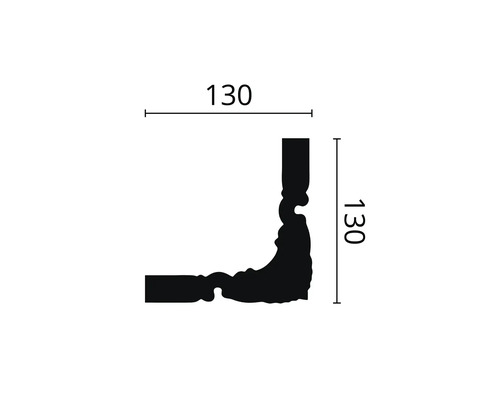 Technische tekening van een hoekprofiel met de afmetingen 130 x 130 mm