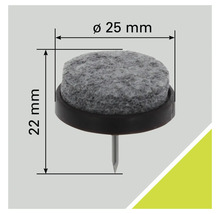 Viltglijder met spijker, diameter 25 millimeter