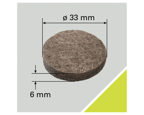 Viltglijder, diameter 33 millimeter, dikte 6 millimeter