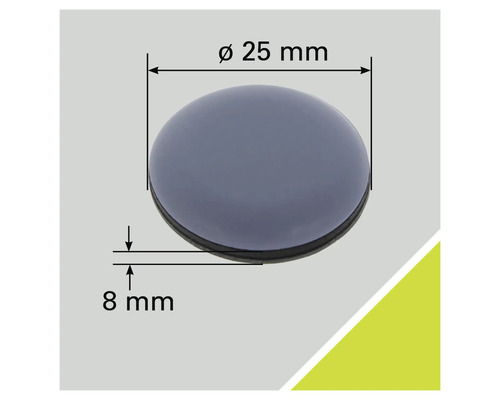 Knop met een diameter van 25 millimeter en een hoogte van 8 millimeter.