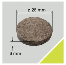 Viltglijder met een diameter van 28 millimeter en een dikte van 6 millimeter