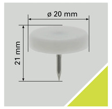 Stoelglijder met nagel, diameter 20 millimeter, hoogte 21 millimeter