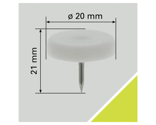 Stoelglijder met nagel, diameter 20 millimeter, hoogte 21 millimeter