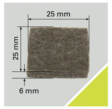 Viltglijder, vierkant, 25x25x6 mm, detailweergave
