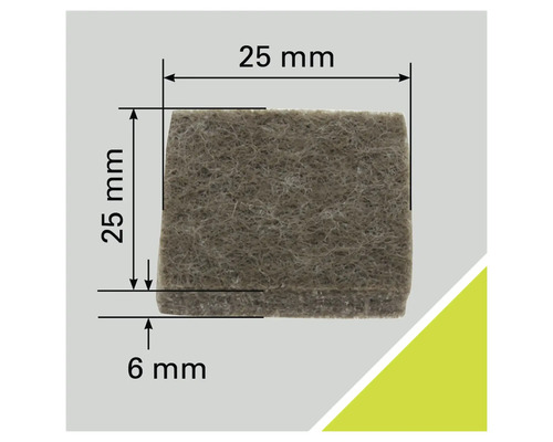 Viltglijder, vierkant, 25x25x6 mm, detailweergave