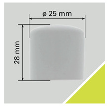 Kunststof dop met afmetingen 25 mm diameter en 28 mm hoogte