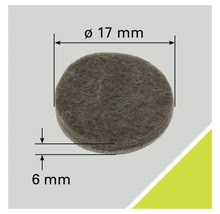 Viltglijder met een diameter van 17 millimeter en een dikte van 6 millimeter