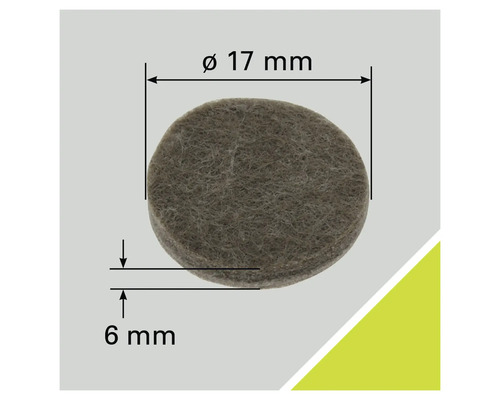 Viltglijder met een diameter van 17 millimeter en een dikte van 6 millimeter