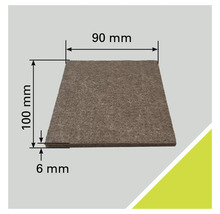 Vierkante vilten plaat, 90 mm breed, 100 mm lang en 6 mm dik