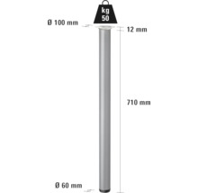 Tafelpoten met afmetingen 710 mm lengte, 100 mm diameter bovenaan en 60 mm diameter onderaan