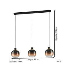 Hanglamp met drie lampen, glas, 95x19x110cm