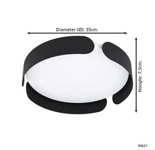 De plafondlamp heeft een diameter van 35 cm en een hoogte van 7,5 cm.