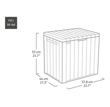 Afbeelding van een opbergbox met de afmetingen 55 cm hoogte, 44 cm breedte en 57,8 cm lengte.