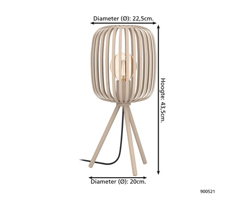 Tafellamp met lampenkap van houten latten en statiefvoet