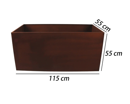 Rechthoekige plantenbak met afmetingen 115 x 55 x 55 cm