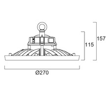 Technische tekening van een halarmatuur met de afmetingen 270 mm diameter en 157 mm hoogte