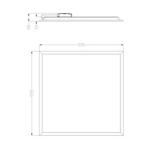 Technische tekening van een ledpaneellamp met afmetingen 595 bij 595 millimeter