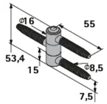 Technische tekening van een verbindingsstuk met afmetingen.