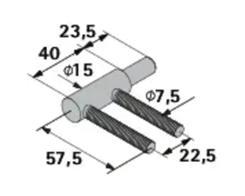 Technische tekening van een meubelconnector met afmetingen