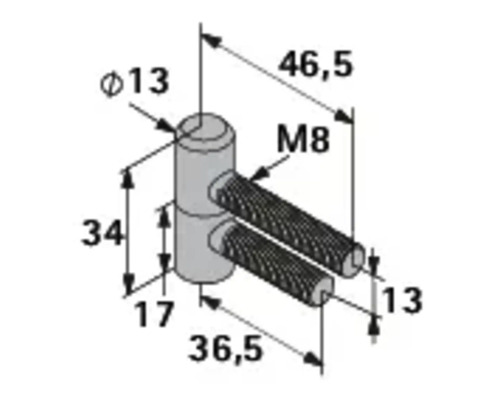 Technische tekening van een grendel met maataanduiding