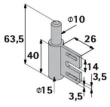 Technische tekening van een meubelscharnier met maatvoering