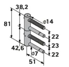 Technische tekening van een deurhengsel met maatvoering