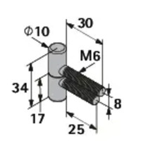 Technische tekening van een deurscharnier met maataanduidingen