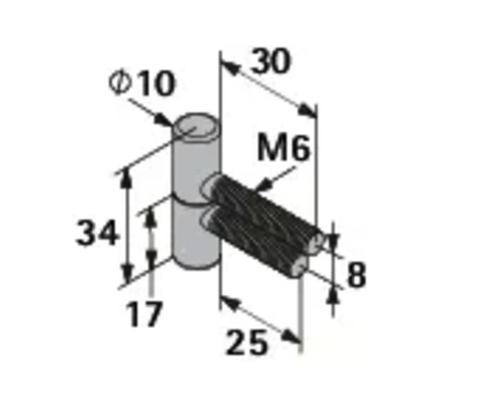 Technische tekening van een deurscharnier met maataanduidingen