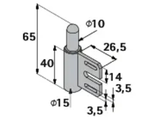 Technische tekening van een meubelbeslag met maataanduidingen