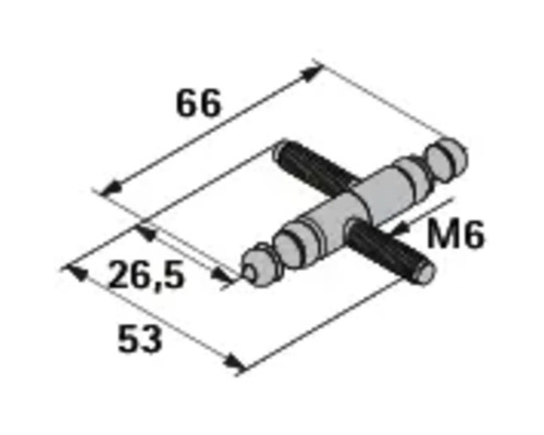 Technische tekening van een M6-connector met maatvoering