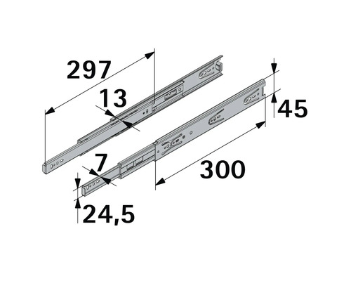 Tekening van een ladegeleider met afmetingen